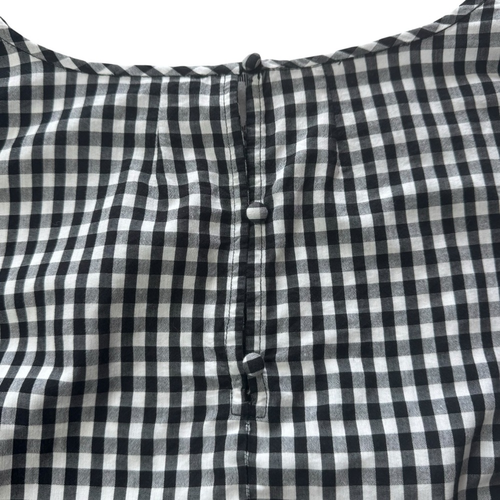 J. Crew Black and White Gingham 10 Petite Blouse with Tiered Bell Sleeves - Picture 8 of 9